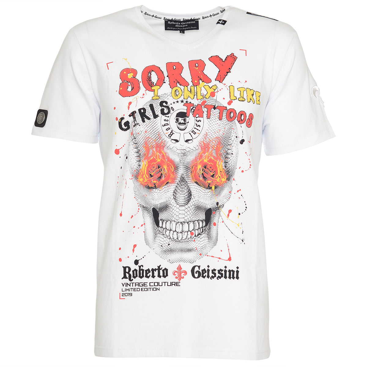 HERREN T-SHIRT SKULL SORRY TOTENKOPF white