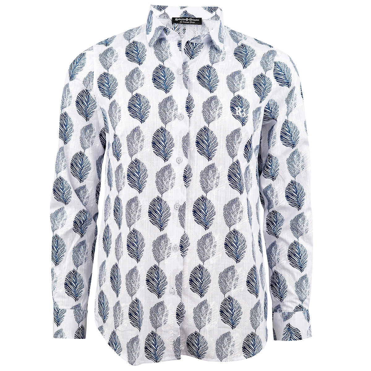 Leinen Bluse Spring-weiss-blau