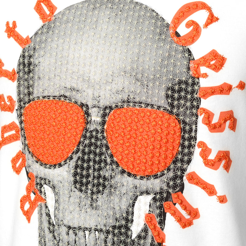 Stitched Skull T-Shirt White Orange