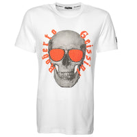 Stitched Skull T-Shirt White Orange